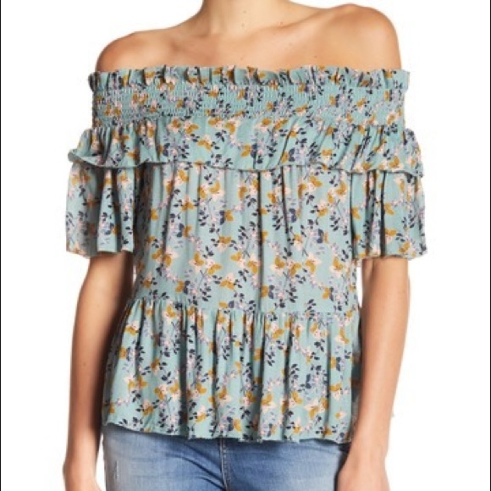 William Rast Arabella Smocked Off-the-Shoulder Boho Floral Festival Top